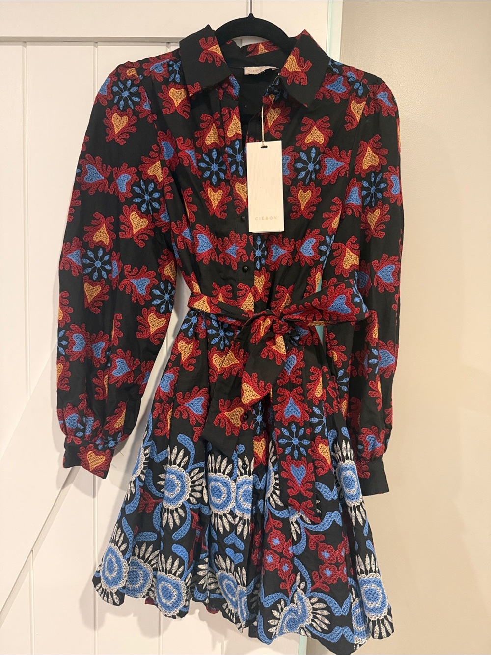 NWT- Ciebon Beautiful Pattern Fit-and-Flare Shirt Dress size S